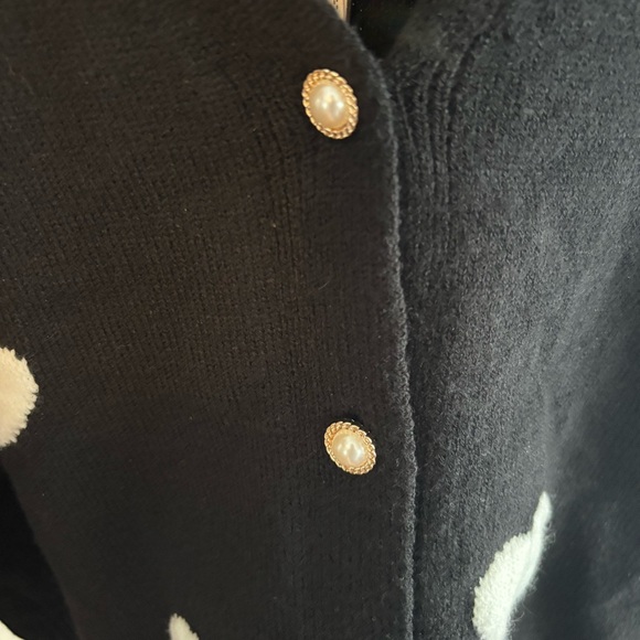 Nanette Lepore NWT Black White Heart Print Button Cardigan Women L Dark Romantic - Picture 9 of 10